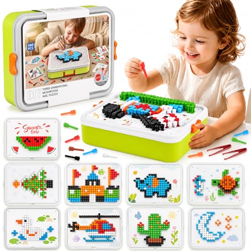 Puzzle for Kids 3-5: 3D Mushroom Nail Puzzle 460 Pieces Building Peg Kit