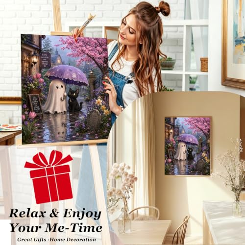 Halloween Paint by Numbers Kit for Adults,Ghost Adult Paint by Number 16x20 - color: Halloween Ghost Cat, size: 16*20inch