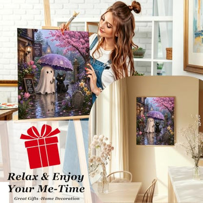 Halloween Paint by Numbers Kit for Adults,Ghost Adult Paint by Number 16x20 - color: Halloween Ghost Cat, size: 16*20inch