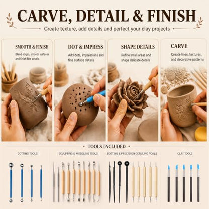 39PCS Pottery Tools Kit, Ceramic Tools, Clay Sculpting Tools (39Pcs) - color: 39Pcs