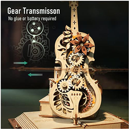 ROKR 3D Puzzles for Adults Cello+Piano Model Kit Wooden Music Box AMK81+AMK63 Building Kit Desk Gift for Men Women Hobby for Adults