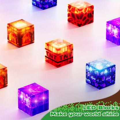 Magnetic Blocks - 300 PCS with Light Up Blocks Dinosaur Volcano Forest Castle Set - Kids Classroom Sensory Toy for Toddlers STEM, Construction Stacking Toy Kids 3+ Boys easter basket stuffers - color: 300pcs Led Glowing Volcano
