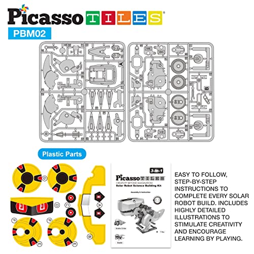 PicassoTiles Dinosaur Robot Solar Powered STEM Unique Transformation Renewable Sun Energy Educational Learning Engineering Building Toy 3-in-1 Science Experiment Kit Model Boys Girls Ages 8+ - color: 3-in-1 Transformation