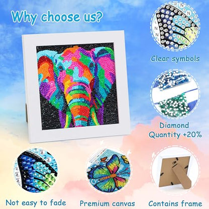 Libfx Diamond Art Kits for Kids with Frame Diamond Art for Girls Boys Beginners Arts and Crafts Birthday Gifts (Elephant) - color: Elephant