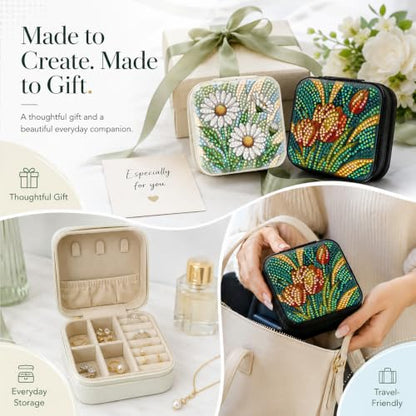 2 PC Diamond Art Flowers Jewelry Boxes Women Craft Adult Bedazzling Kit - color: white and orange