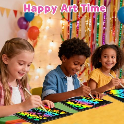 ZMLM Scratch Paper Art-Crafts Gift: 2 Pack Rainbow Notebooks Supplies Toys - color: Pink & Yellow