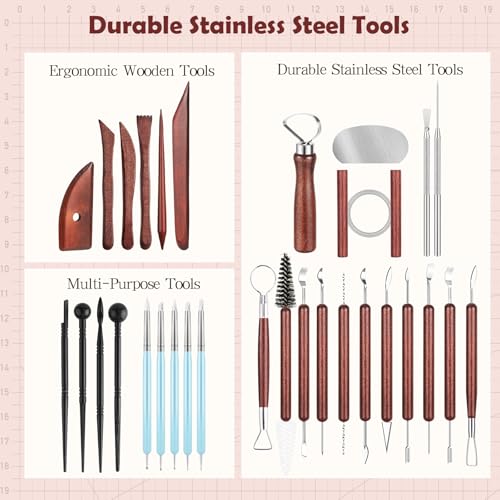 36PCS Pottery Tools and Supplies, Ceramic Polymer Tools Kit, Clay Tools Sculpting Set for Pottery Kiln, Pottery Wheel, Carving, Shaping, Dotting, Molding, Modeling, Air Dry Clay, Crafting Supplies - color: 36PCS