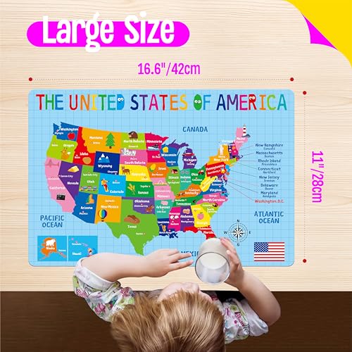 6 Pack Placemats for Kids, Non-Slip Washable, Reusable Alphabet, Number, Shape & Color, Universe, Map Themed Educational Placemats for Home, Kindergarten, Classroom, Nursery - style: Style-B