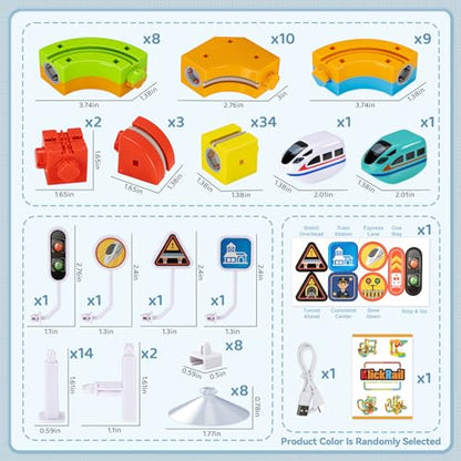 SOCBTNSO 88 PCS KlickRail 3D Modular Electric Train Set for Kid 3-8 - size: 88PCS