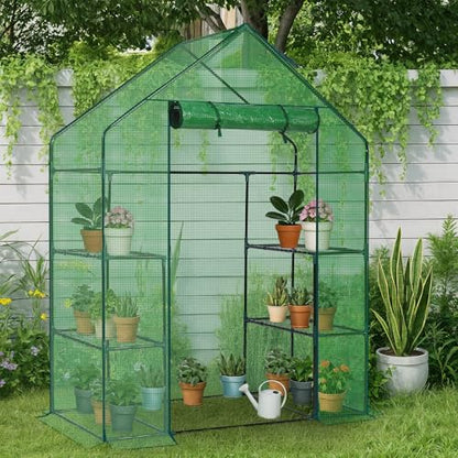 Outvita Walk-in Greenhouse, 3 Tiers 4 Shelves, Durable PE, 56"x29"x77" - style: 3 tiers 4 shelves