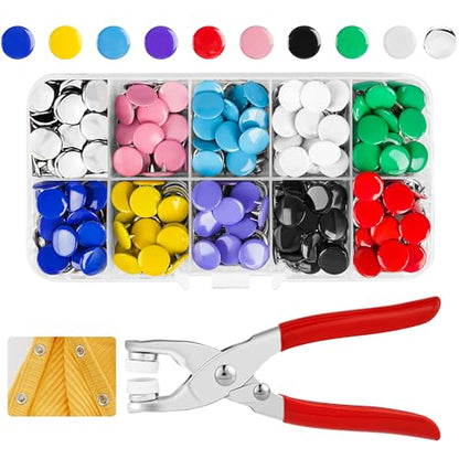 Snap Button Kit 100set, 9.5mm Snap Fasteners Kit with Pliers, Metal Snaps Kit with Tool, Five Claw Buckle Tool Set 10 Colors (Solid 100set) - color: Colorful Solid 100 sets