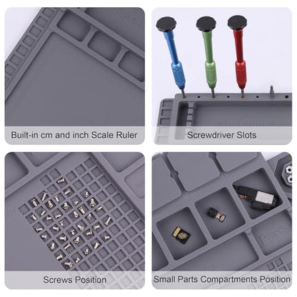 Premium Heat Resistant 932°F Magnetic Soldering Mat, 17.3'' x 11.8'' Electronics Repair Work Mat for Soldering, Electronics Computer Cellphone Repair, BGA Soldering Gun Iron Workbench Protection