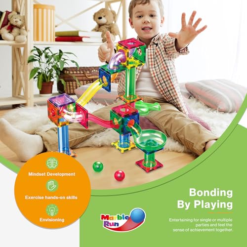 PicassoTiles 200 PCS Picasso Tiles Marble Run LED Race Track Set Ages 3+ - color: Marble Run 200 Pcs