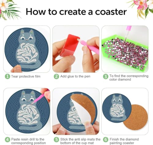 8 PCS Diamond Art Coasters Kit,Fun Cat Diamond Painting Coasters 4X4 Inch - color: Cat-2