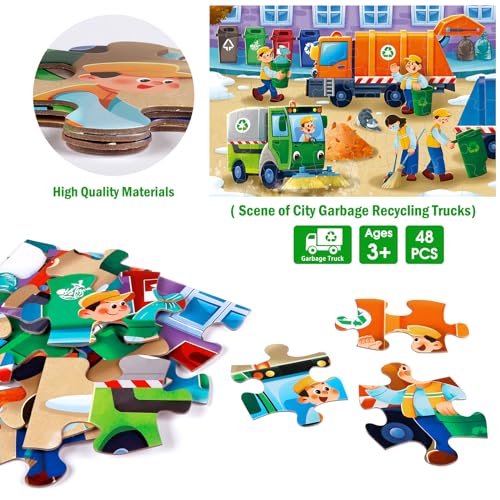 Jumbo Floor Puzzle for Kids,48 Piece Garbage Truck Jigsaw Puzzle Ages 3-8 - style: Garbage Truck