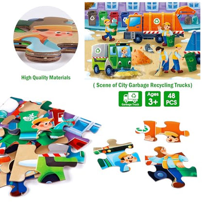 Jumbo Floor Puzzle for Kids,48 Piece Garbage Truck Jigsaw Puzzle Ages 3-8 - style: Garbage Truck