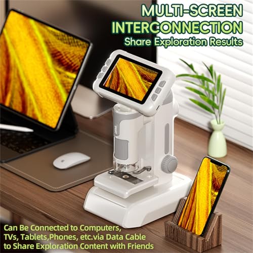 Microscope for Kids,1600X Digital Microscope with 4.0" HD Screen, 3-in-1 Portable Microscopes with Slides,STEM Educational Science Toy for Ages 6-12 Christmas Birthday Gifts for Boys & Girls (Grey)