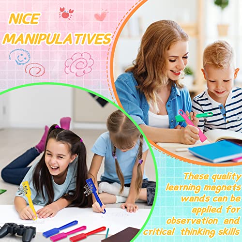 Honoson Magnet Wands for Kids Classroom Educational Learning Kits Rainbow Magnetic Wand Bulk 8 Inch Preschool Science Experiment Tools Learning Toys Bingo Games, 6 Colors (12 Pcs)