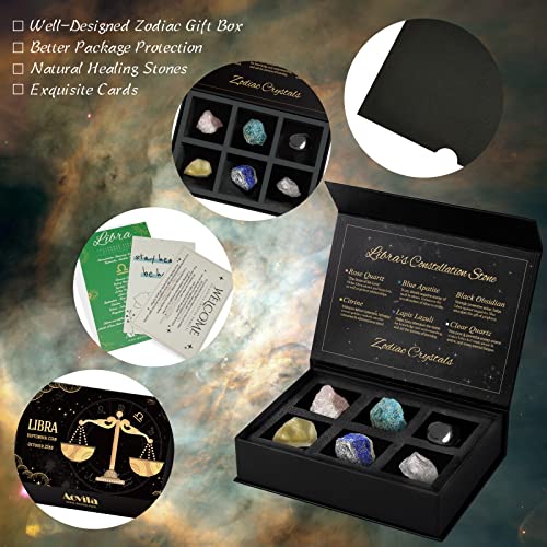 Libra Crystals Gift Set, Libra Zodiac Signs Healing Crystals Birthstones with Horoscope Box Set Libra Astrology Crystals Healing Stones Gifts - color: Libra