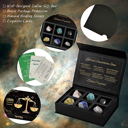 Libra Crystals Gift Set, Libra Zodiac Signs Healing Crystals Birthstones with Horoscope Box Set Libra Astrology Crystals Healing Stones Gifts - color: Libra