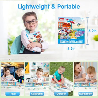 SYNARRY Air Land Sea Vehicles Magnetic Puzzle for Kids Ages 3-5 - style: Transport