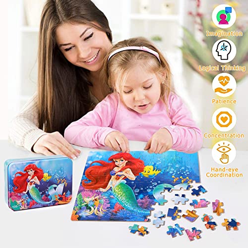 LELEMON Pretty Puzzles for Kids Ages 4-6,100 Piece Puzzles for Kids Ages 4-8,Educational Jigsaw Puzzles in a Metal Box,Childrens 100 Piece Puzzle Games Puzzle Toys for Girls and Boys - color: 100pcs Pretty Girl