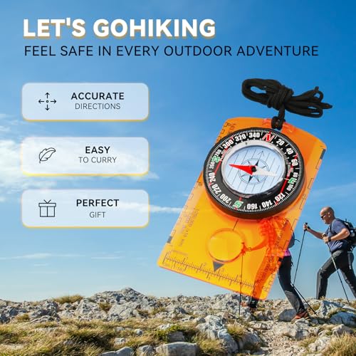 Compass Military Grade, Precision Navigation Compass for Hiking - color: orange