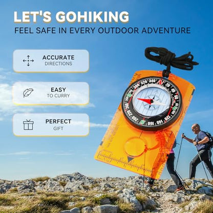 Compass Military Grade, Precision Navigation Compass for Hiking - color: orange