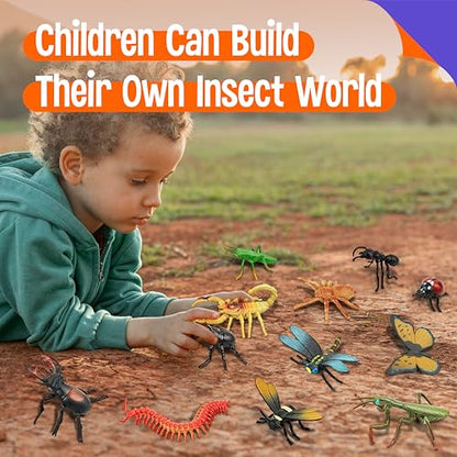 12 Insect Figurines for Kids, Plastic Animal Toys Tiny Portable Bugs Figures Playset Montessori Toy Educational Game for Homeschool Preschool Toddler Kids - style: Insect(excluding cards)