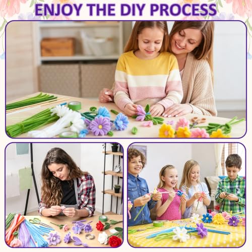 Anyeve 1800 PCS Pipe Cleaner Craft,Pipe Cleaner Flower Kit with Flower Stem, Chenille Stems 6 Colors for Easy Bend, Not Easy Break, Best Craft Material for DIY and Craft Projects - color: 1800PCS-Purple