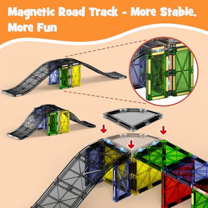 Magnetic Downhill Racer Track: 40pc Blocks Set w Car, STEM Toy 3-8 - size: 40 Pieces