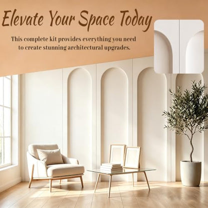 Arch MDF Wall Molding Kit 4 Sets Pre Cut 118 x 31.5 Inch Board and Batten Wall Panel Kit,MDF Paneling Kit Easy Install Paintable DIY Accent Decor for Bedroom Living Room Doors