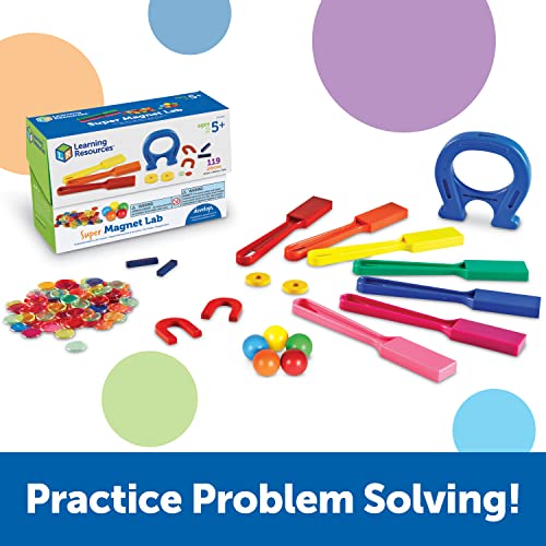 Learning Resources Super Magnet Lab Kit - 119 Pieces, Ages 5+, STEM ,Toys for Kindergartner, Science Learning Activities for Kids,Back to School Supplies,Teacher Supplies
