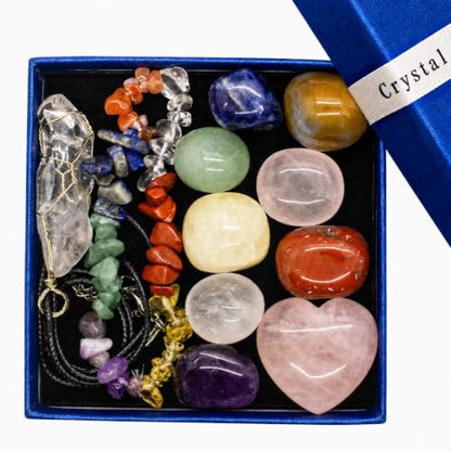 Crystals and Healing Stones, Chakra Stones, Crystal Set, Crystal Gift Box - size: Necklace & Bracelet Set