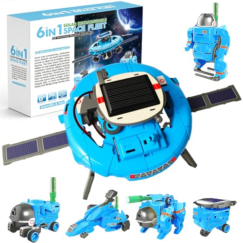 STEM Education Solar Robots Toys for Kids Age 8+, 6-in-1 DIY Science Kit Space Toys, 120 Pcs Building Experiment Robotics Set Birthday Gifts for Boys & Girls - color: Blue