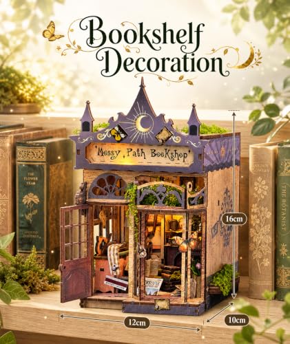 Book Nook Kit - Mossy Path Bookshop DIY Miniature Dollhouse with LED Lights, Mini Bookshelf Insert Decor for Adults & Teens, Creative Craft Gift for Family, Friends & Book Lovers - style: Mossy Path Bookshop