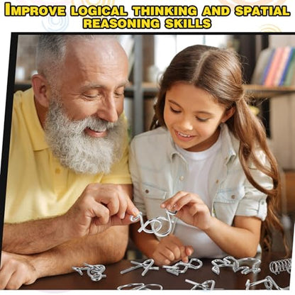 8 Pack Brain Teaser Puzzles Metal Wire Ring with Pouch, A Style - style: A Style