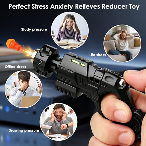 Metal EDC Gun Fidget Toy for Adults, 6 Shells, 20 Soft Dart Heads,Black - color: Black-01