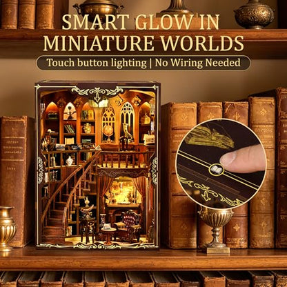 CRIOLPO Book Nook Kits for Adults DIY Doll House Kit with LED Lights - color: Ancient Rhyme Bookstore