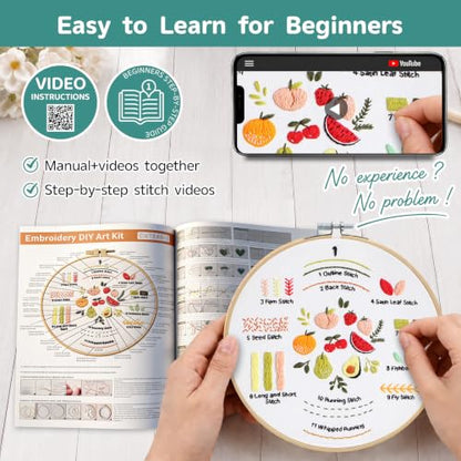 Meyocky Embroidery Kit for Beginners to Learn 31 Basic Stitches with Video - color: Multicolor