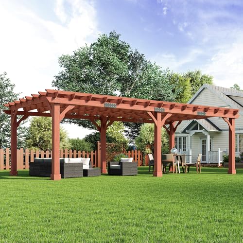 AMERLIFE 12x24 FT Outdoor Wooden Pergola, Large Wood Pergola for Backyard & Patio, Solid Cedar Wood Gazebo Structure with Flip Roof Design for Garden, Poolside & Outdoor Entertaining - size: 12x24 FT