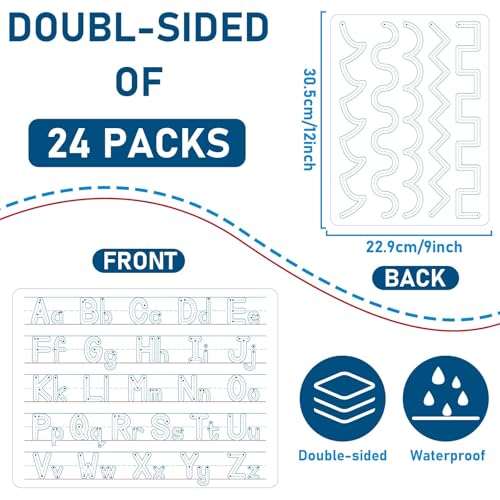 24Pcs Handwriting Practice Double Sided Cardboard for Students ABC Alphabet Tracing Dry Erase Whiteboard Letters Writing Paper Cardboard for Teacher Tool Portable Writing 12" x 9" - style: ABC Alphabet Tracing