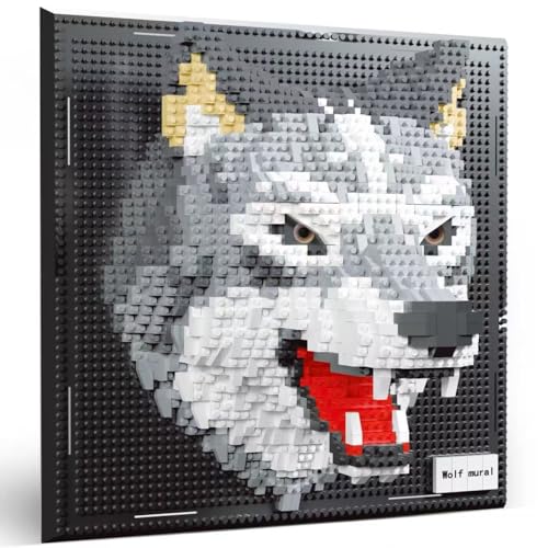 3D Wolf Animal Wall Art Micro Mini Building Blocks Set for Adults, No Compatible with Lego, Unique Table Display & Home Wall Decor, Creative Toy Gift for Chritsmas Birthday (2214 PCS) - style: Wolf