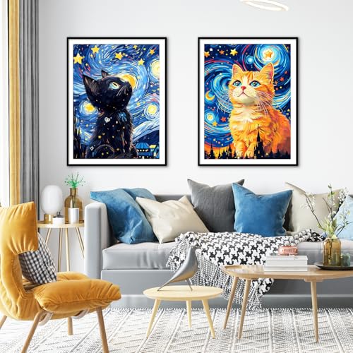 Yunnuo Diamond Art Kits for Adults Cat, DIY Diamond Painting kit 12x16inch - color: D002-black cat 30x40cm