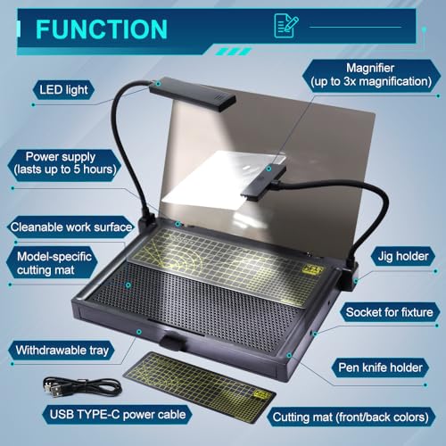 Portable Workbench for Cutting and Assembly Workbench with Drawer, Model Kit Tool for Building, Model Kit Tools with LED Lights, for High-Precision WorkMagnifiers.