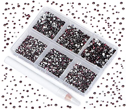 Bymitel 7200 Pieces 6 Mixed Sizes Glue Fix on Glass Rhinestones Round Crystal Gems Flatback for DIY Jewelry Making with one Picking Pen(6-Sizes 7200PCS, Amethyst) - color: Amethyst, size: 6-SIZES 7200PCS