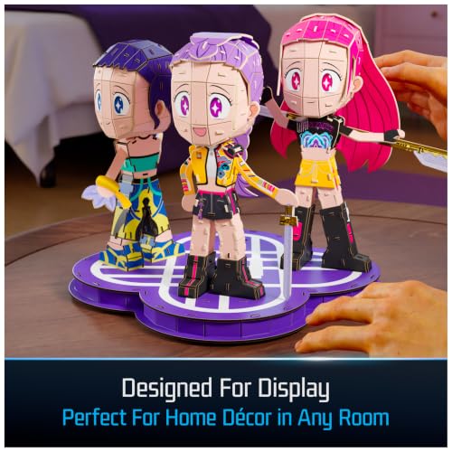 4D Build Kpop Demon Hunters HUNTR/X Chibi Character 3D Puzzle Model Kit - style: Rumi, Zoey & Mira with HUNTR/X Logo, 212 pcs