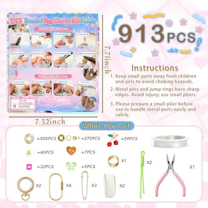 Kasmena 900+ Pcs DIY Bag Charm & Keychain Making Kit with Beads and Charms - size: 900+ PCS