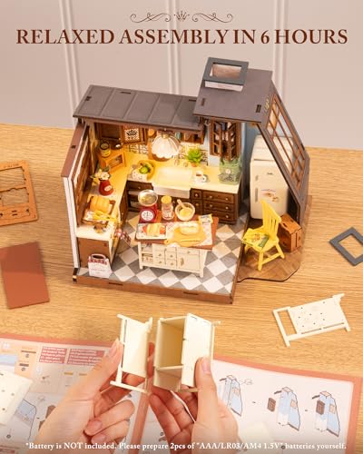 ROBOTIME DIY Miniature House Kit Dollhouse Kit for Adults Mini Tiny House Kit with Furniture Building Model Kit Crafts Creative Gift for Boys Girls (Baking Kitchen) - color: Baking Kitchen