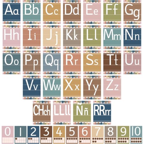 41 Pcs Boho Alphabet for Classroom Boho ABC Posters and 0-10 Number Cards Number Line Suitable for English Classroom and Spanish Classroom (English and Spanish ABC Boho) - color: Spanish Abc Boho